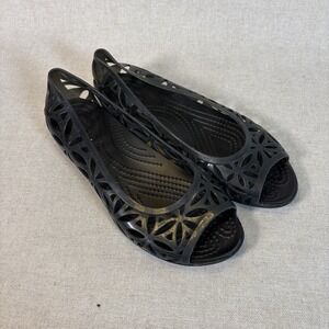 Crocs Isabella Jelly II‎ Ballet Flats Peep Toe Women's Size 4 Black on Black